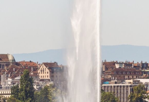 Geneva harbour with the Jet d'Eau and Cathédrale Saint-Pierre